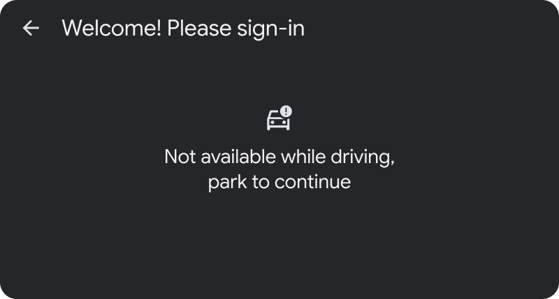 Official example displaying a park-to-continue message instead of sign-in controls